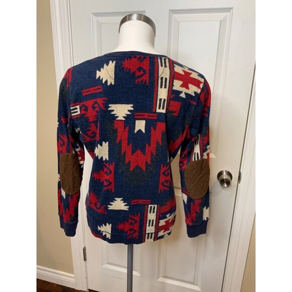 Lauren Ralph Lauren Jeans Co. Blue White Red Navajo Henley Top Print Top, Size L - Picture 4 of 4
